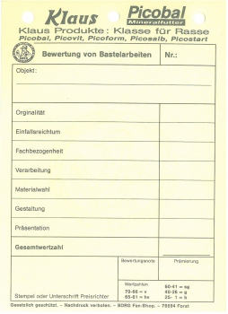 Bewertungskarten Block Bastelarbeiten 50 Stück